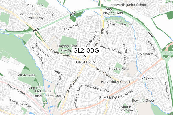 GL2 0DG map - small scale - OS Open Zoomstack (Ordnance Survey)