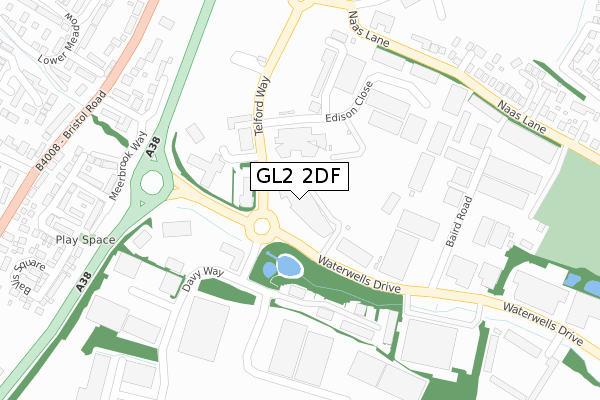 GL2 2DF map - large scale - OS Open Zoomstack (Ordnance Survey)