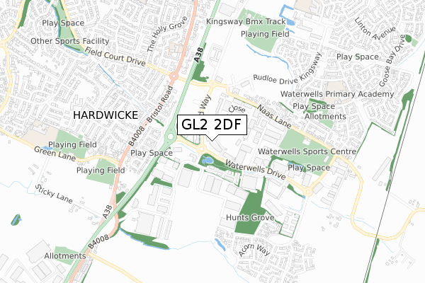 GL2 2DF map - small scale - OS Open Zoomstack (Ordnance Survey)