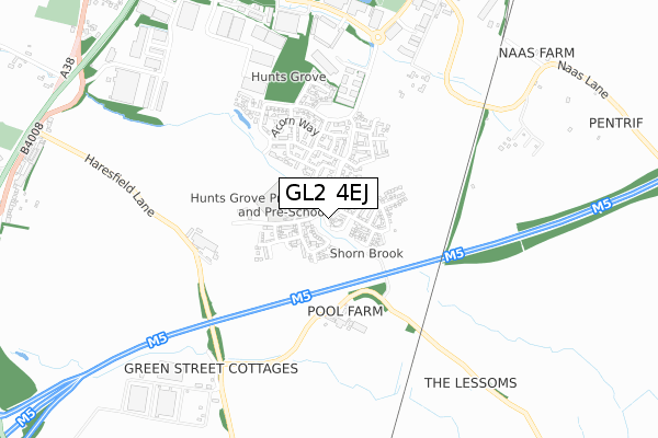 GL2 4EJ map - small scale - OS Open Zoomstack (Ordnance Survey)