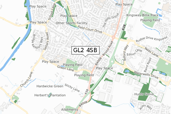GL2 4SB map - small scale - OS Open Zoomstack (Ordnance Survey)