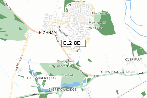 GL2 8EH map - small scale - OS Open Zoomstack (Ordnance Survey)