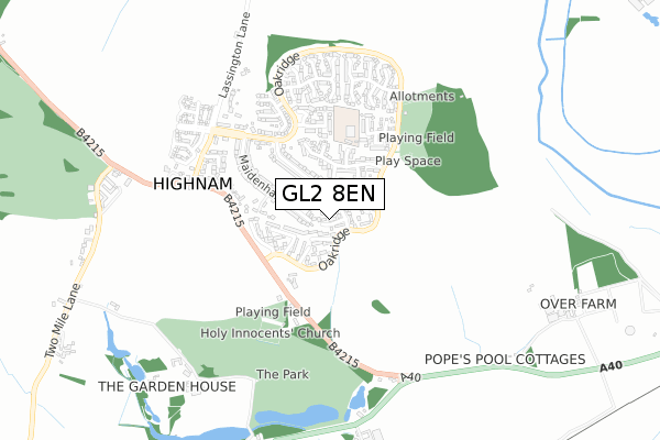 GL2 8EN map - small scale - OS Open Zoomstack (Ordnance Survey)