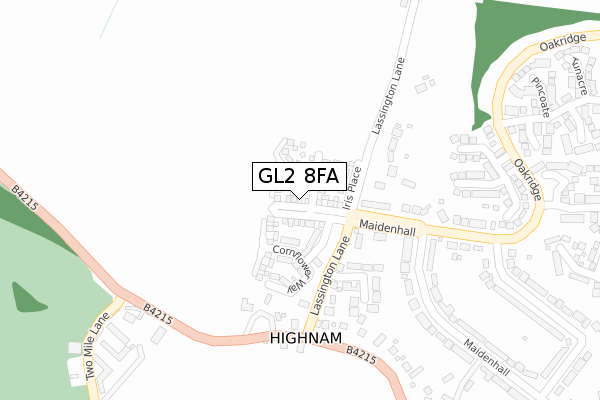 GL2 8FA map - large scale - OS Open Zoomstack (Ordnance Survey)