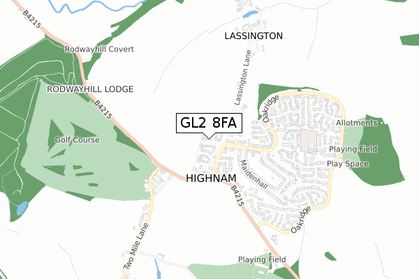 GL2 8FA map - small scale - OS Open Zoomstack (Ordnance Survey)