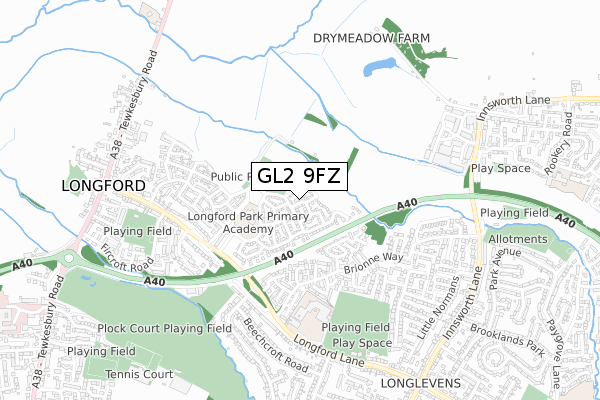 GL2 9FZ map - small scale - OS Open Zoomstack (Ordnance Survey)
