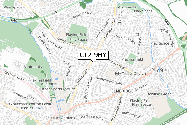 GL2 9HY map - small scale - OS Open Zoomstack (Ordnance Survey)