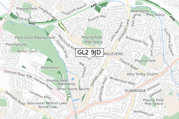 GL2 9JD map - small scale - OS Open Zoomstack (Ordnance Survey)