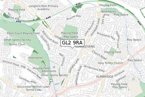 GL2 9RA map - small scale - OS Open Zoomstack (Ordnance Survey)