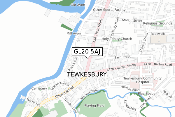 GL20 5AJ map - large scale - OS Open Zoomstack (Ordnance Survey)