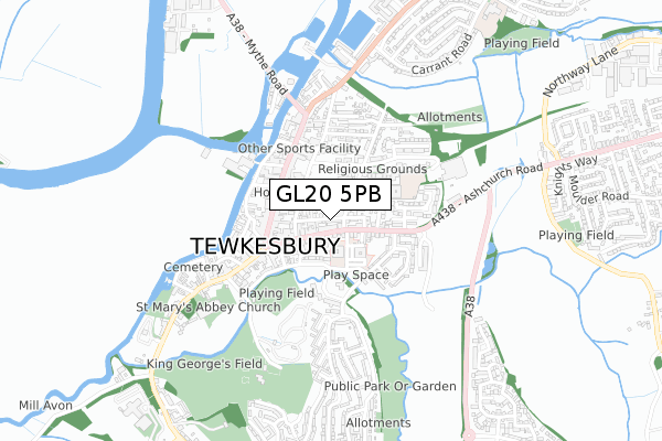 GL20 5PB map - small scale - OS Open Zoomstack (Ordnance Survey)