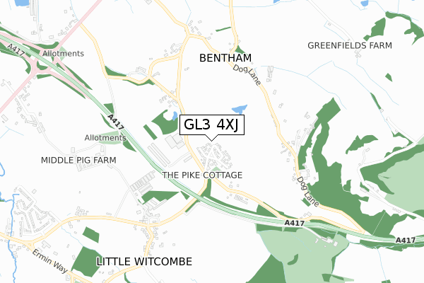 GL3 4XJ map - small scale - OS Open Zoomstack (Ordnance Survey)