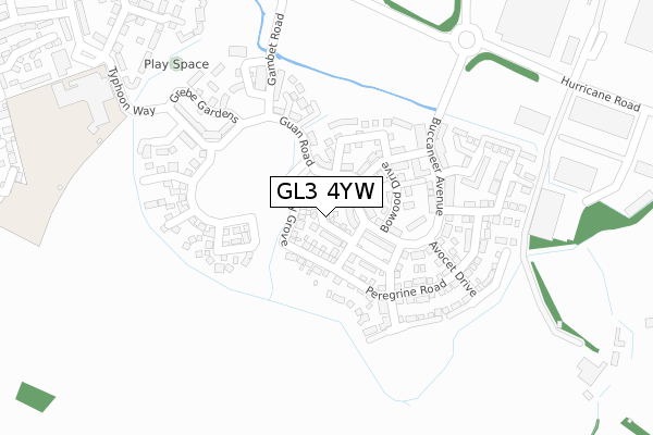 GL3 4YW map - large scale - OS Open Zoomstack (Ordnance Survey)