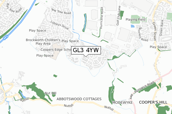 GL3 4YW map - small scale - OS Open Zoomstack (Ordnance Survey)