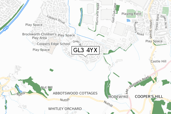 GL3 4YX map - small scale - OS Open Zoomstack (Ordnance Survey)
