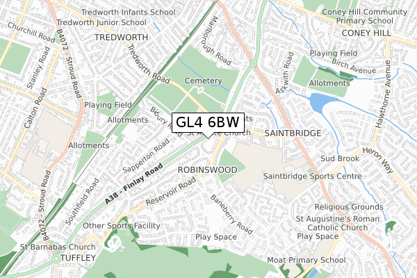 GL4 6BW map - small scale - OS Open Zoomstack (Ordnance Survey)