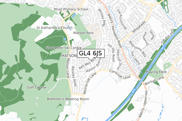 GL4 6JS map - small scale - OS Open Zoomstack (Ordnance Survey)