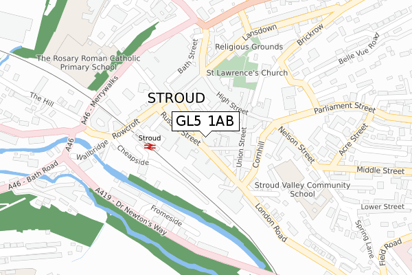 GL5 1AB map - large scale - OS Open Zoomstack (Ordnance Survey)
