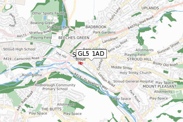 GL5 1AD map - small scale - OS Open Zoomstack (Ordnance Survey)