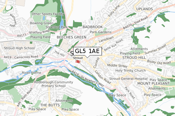 GL5 1AE map - small scale - OS Open Zoomstack (Ordnance Survey)