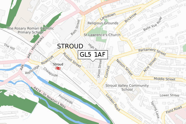 GL5 1AF map - large scale - OS Open Zoomstack (Ordnance Survey)