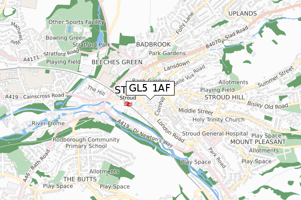 GL5 1AF map - small scale - OS Open Zoomstack (Ordnance Survey)