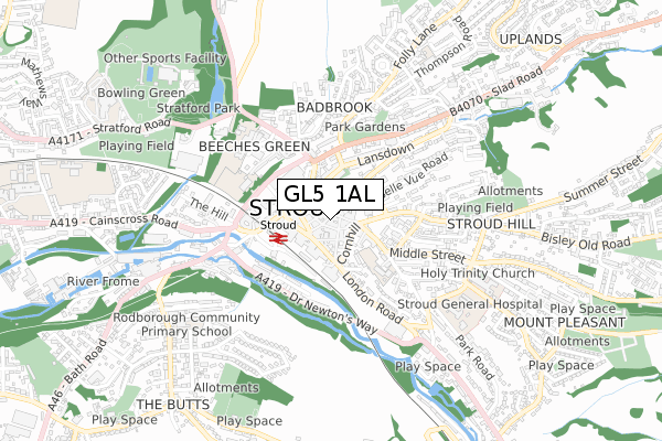 GL5 1AL map - small scale - OS Open Zoomstack (Ordnance Survey)