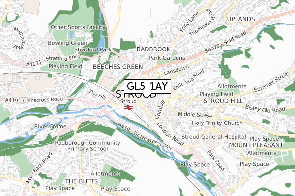 GL5 1AY map - small scale - OS Open Zoomstack (Ordnance Survey)