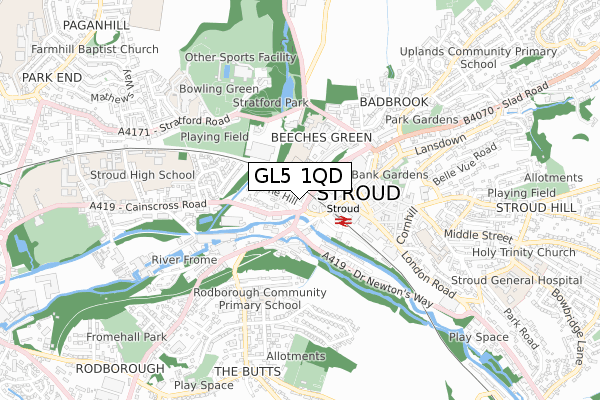 GL5 1QD map - small scale - OS Open Zoomstack (Ordnance Survey)