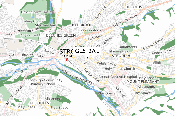 GL5 2AL map - small scale - OS Open Zoomstack (Ordnance Survey)