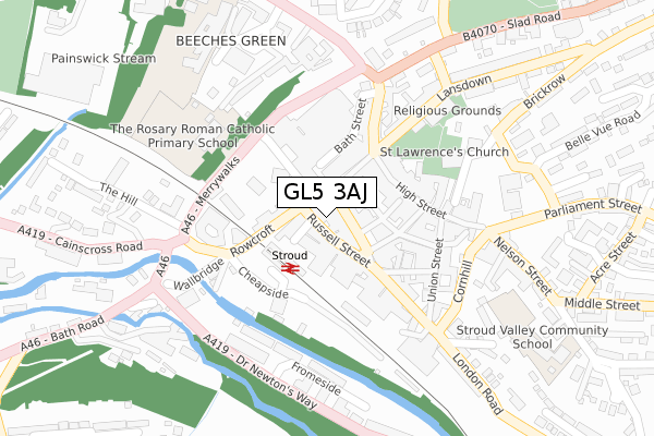 GL5 3AJ map - large scale - OS Open Zoomstack (Ordnance Survey)