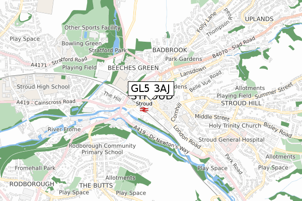 GL5 3AJ map - small scale - OS Open Zoomstack (Ordnance Survey)