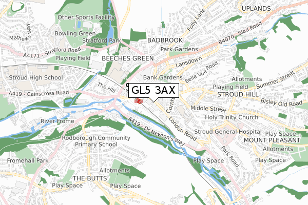 GL5 3AX map - small scale - OS Open Zoomstack (Ordnance Survey)