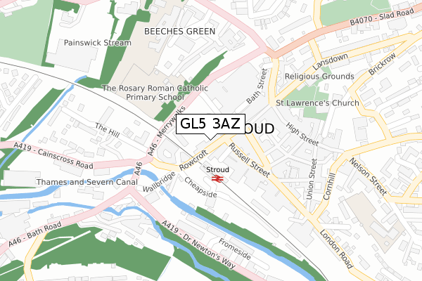 GL5 3AZ map - large scale - OS Open Zoomstack (Ordnance Survey)