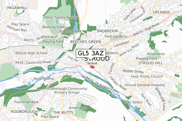 GL5 3AZ map - small scale - OS Open Zoomstack (Ordnance Survey)