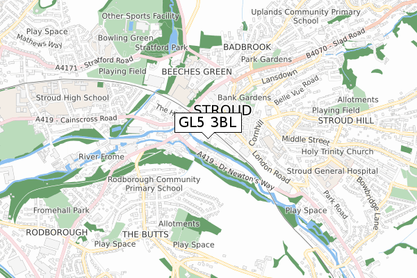 GL5 3BL map - small scale - OS Open Zoomstack (Ordnance Survey)