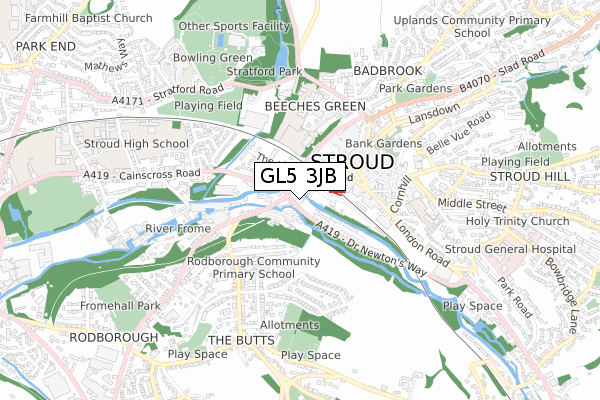GL5 3JB map - small scale - OS Open Zoomstack (Ordnance Survey) GL5 3JB map - small scale - OS Open Zoomstack (Ordnance Survey)