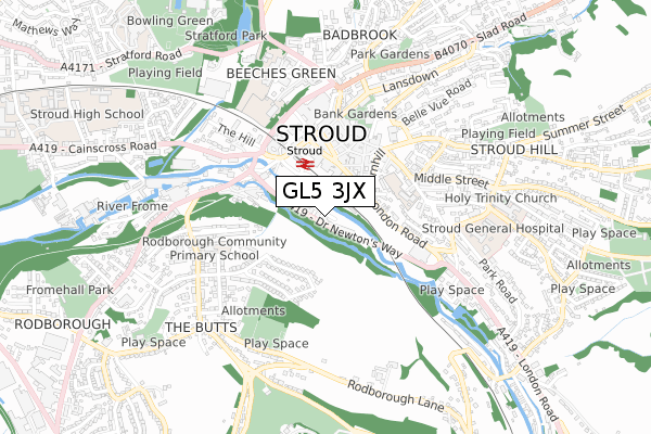 GL5 3JX map - small scale - OS Open Zoomstack (Ordnance Survey)