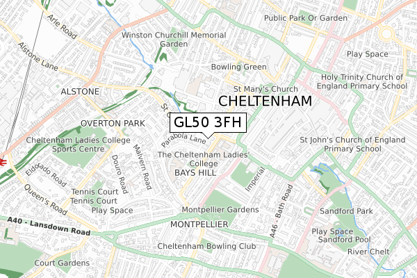 GL50 3FH map - small scale - OS Open Zoomstack (Ordnance Survey)