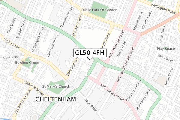 GL50 4FH map - large scale - OS Open Zoomstack (Ordnance Survey)