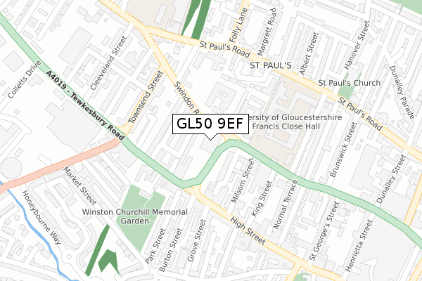 GL50 9EF map - large scale - OS Open Zoomstack (Ordnance Survey)