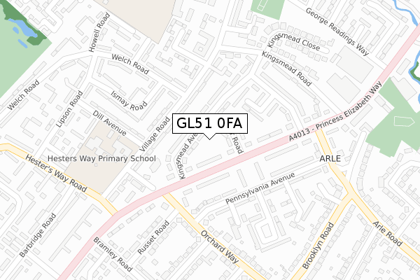 GL51 0FA map - large scale - OS Open Zoomstack (Ordnance Survey)