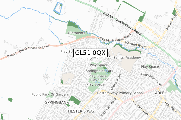 GL51 0QX map - small scale - OS Open Zoomstack (Ordnance Survey)
