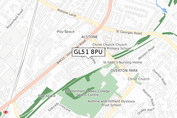 GL51 8PU map - large scale - OS Open Zoomstack (Ordnance Survey)