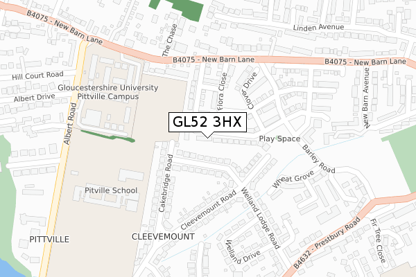 GL52 3HX map - large scale - OS Open Zoomstack (Ordnance Survey)