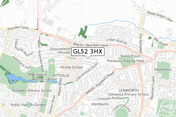 GL52 3HX map - small scale - OS Open Zoomstack (Ordnance Survey)