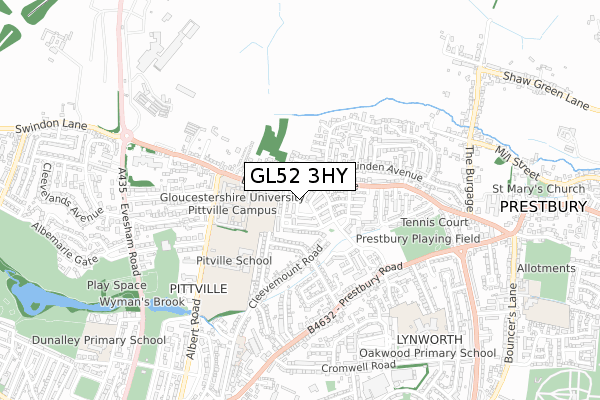 GL52 3HY map - small scale - OS Open Zoomstack (Ordnance Survey)