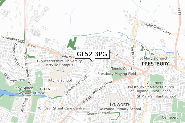 GL52 3PG map - small scale - OS Open Zoomstack (Ordnance Survey)