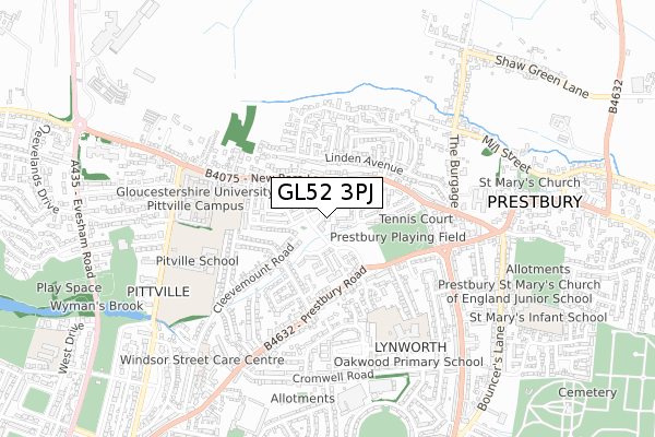 GL52 3PJ map - small scale - OS Open Zoomstack (Ordnance Survey)