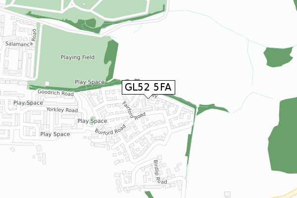 GL52 5FA map - large scale - OS Open Zoomstack (Ordnance Survey)